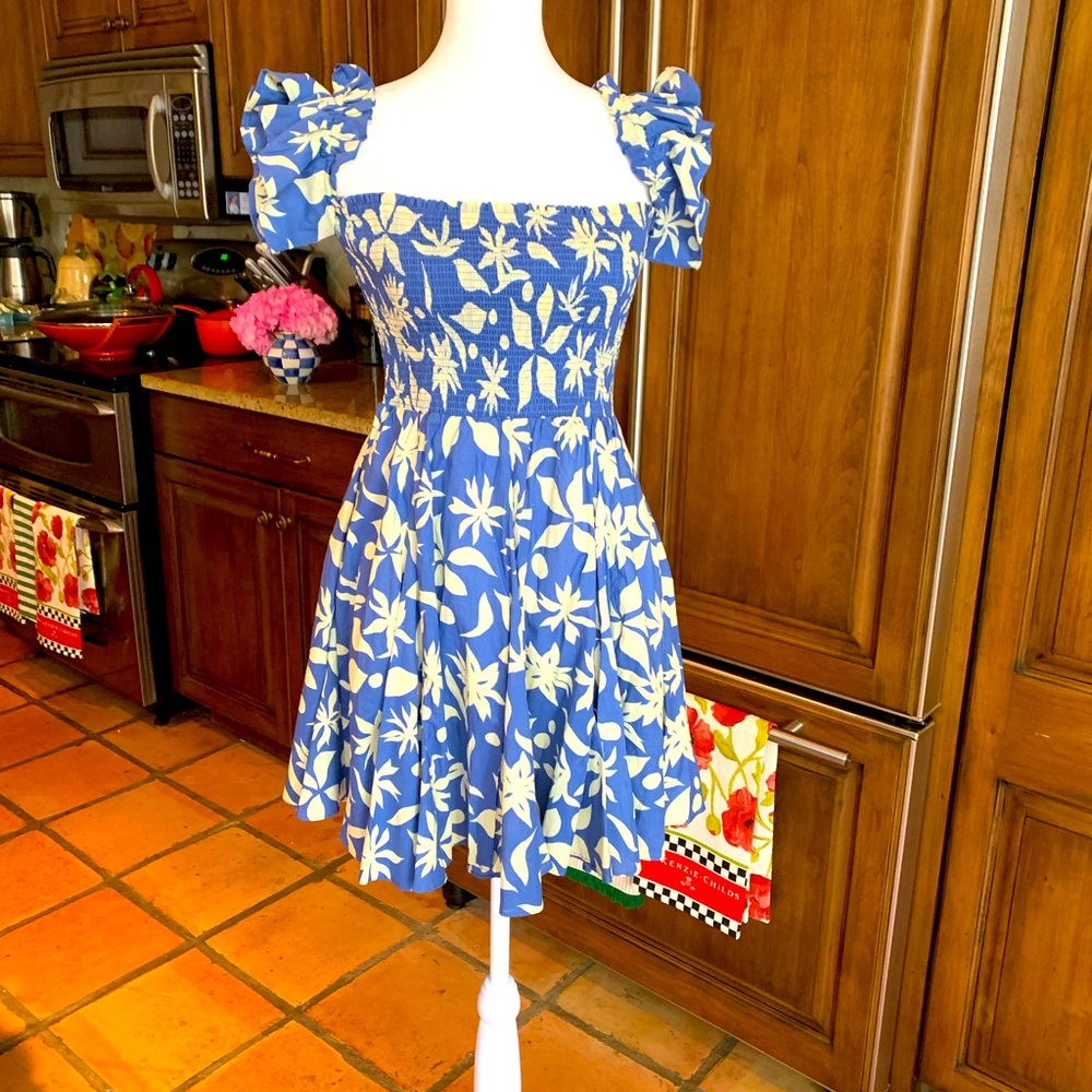 Zara Short Blue Floral Dress Off Shoulder Size Small NWT